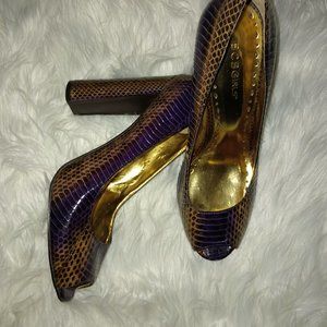 BCBGirls Multicolor Snakeskin Open Toe Heels